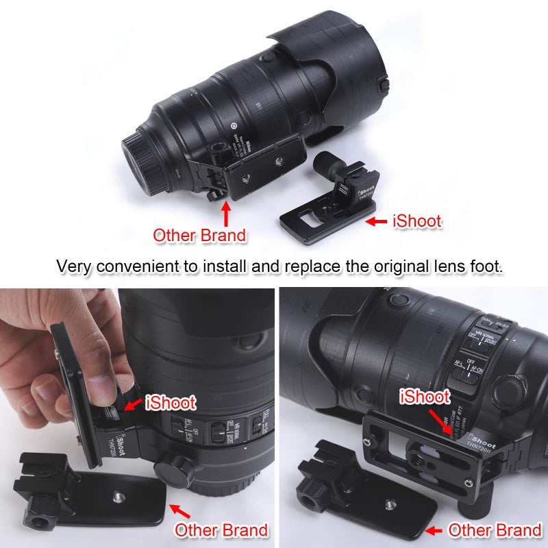iShoot Lens Collar Replacement Foot Tripod Mount Ring Base Compatible with Nikon AF-S 70-200mm f/2.8E FL ED VR, AF-S 500mm f/5.6E PF ED VR, Quick Release Plate for Arca-Swiss Fit Tripod Head Clamp - Image 4